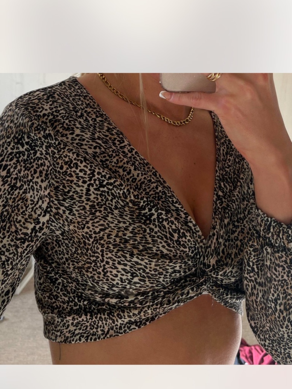 Urban Outfitters Leopard Twist-Front Crop Top - Beige & Black